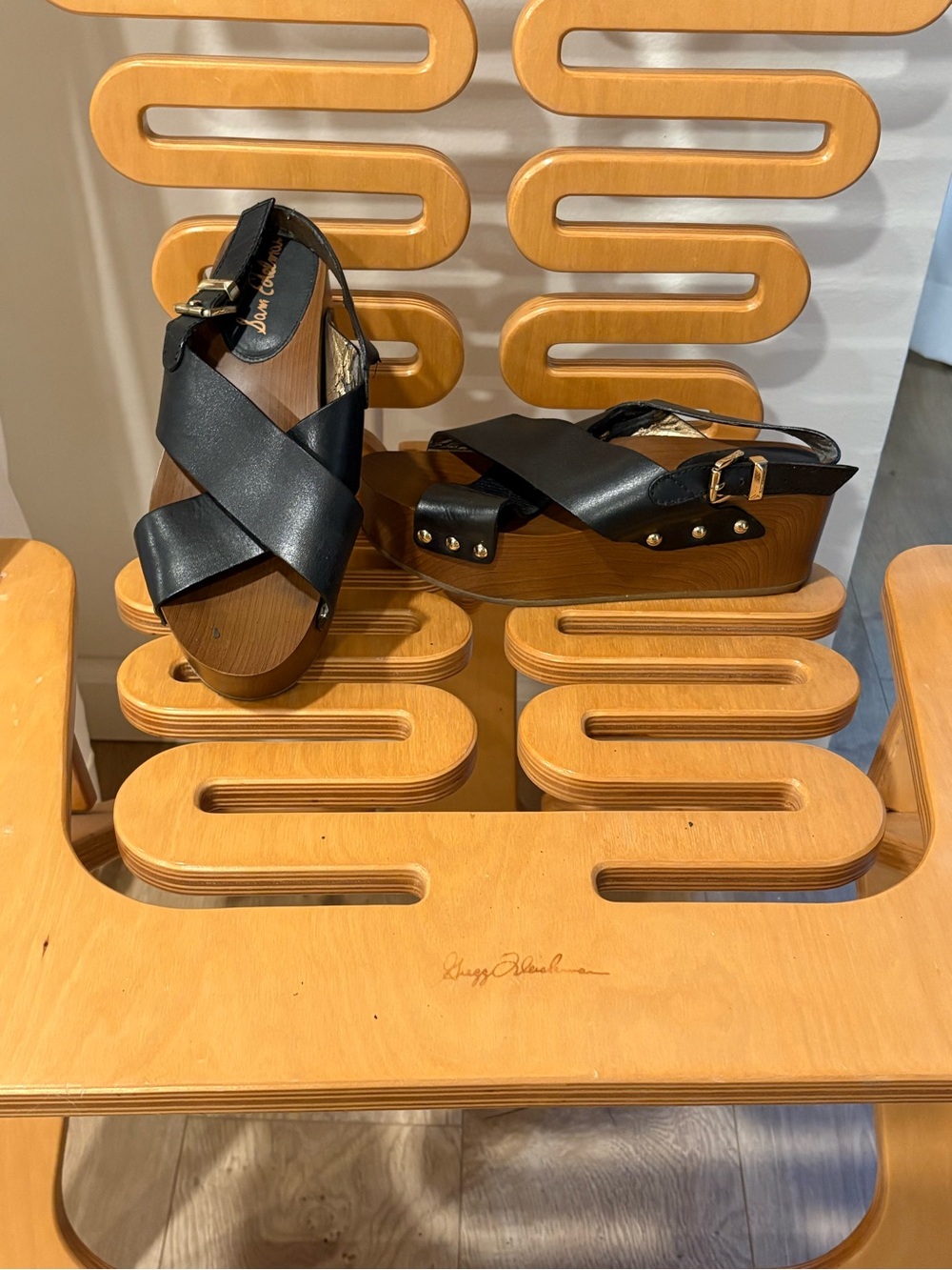Sam Edelman Black Leather Crisscross Platform Sandals